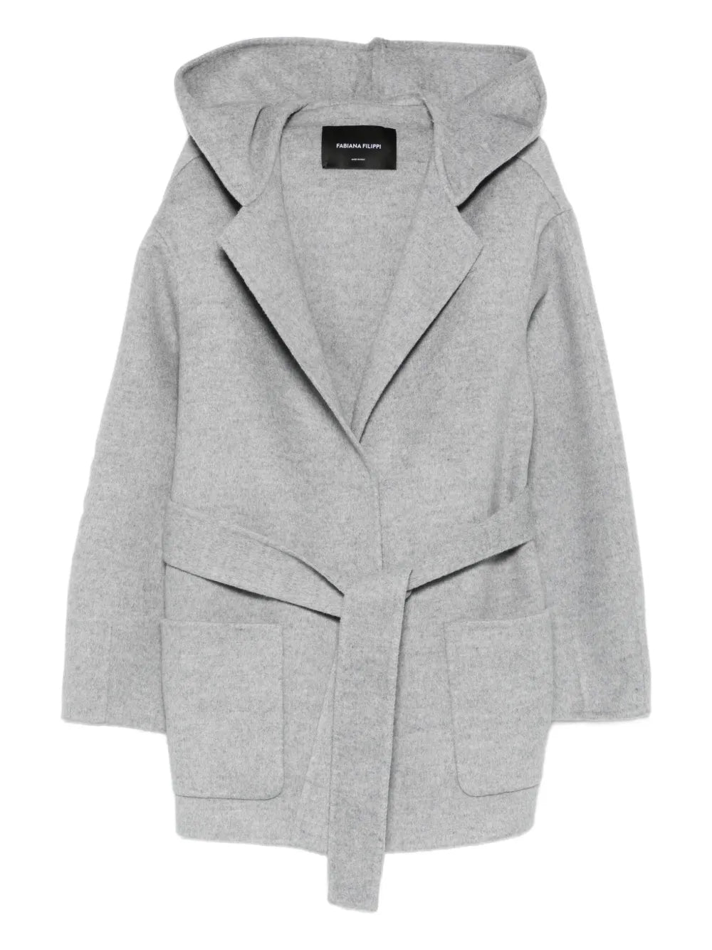 Fabiana Filippi Hooded Belted Wool-Cashmere Coat — grey