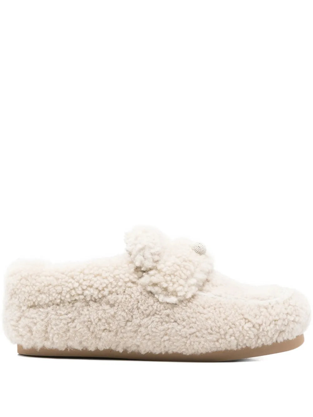 Fabiana Filippi Shearling Button Loafers — Beige