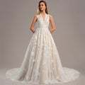 Bridal Wedding Dress Ivory-Champagne Sleeveless Long Ball-Gown Princess