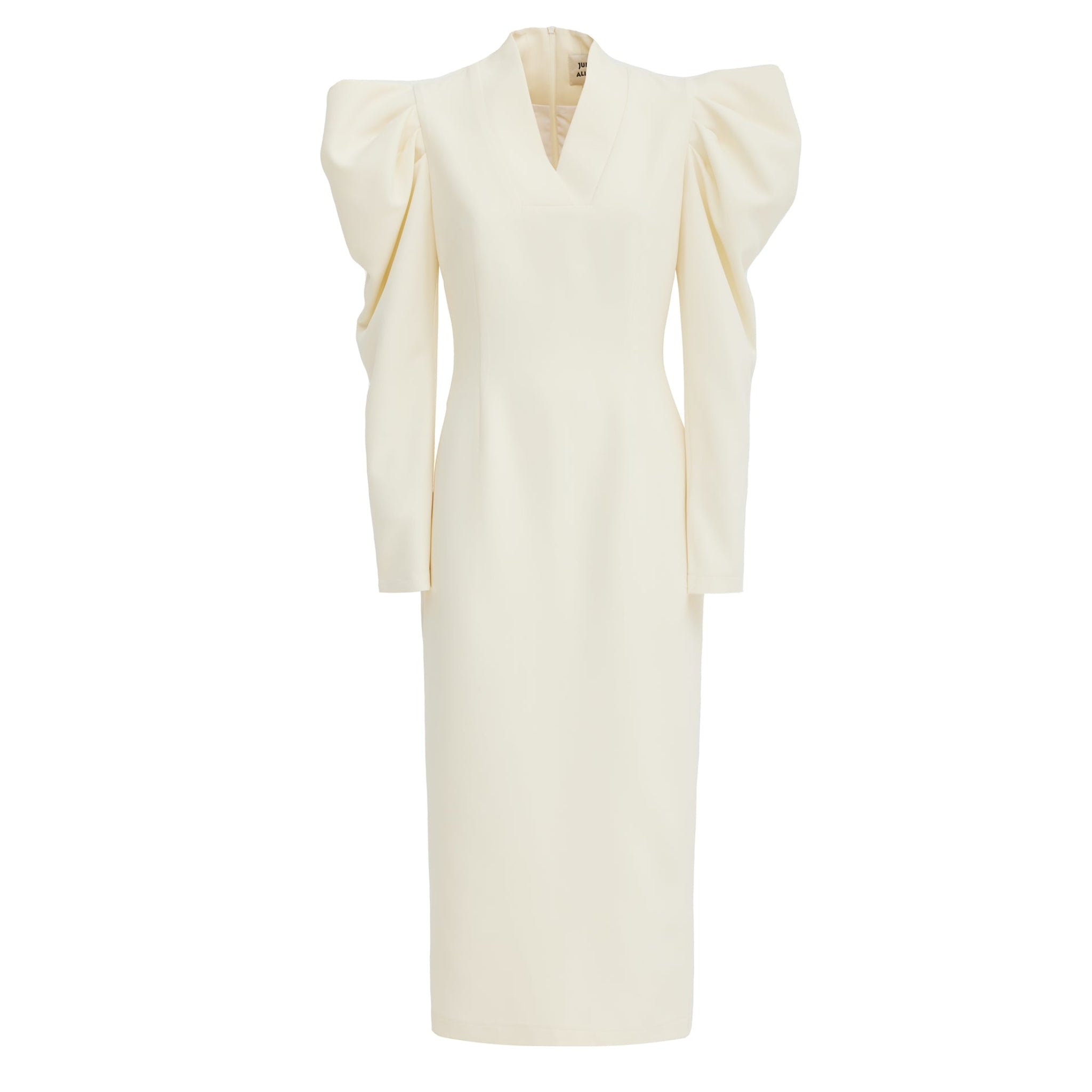 Crepe Midi Dress With Statement Sleeves - Ivory