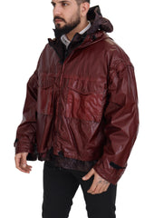 Men's Bordeaux Cotton Hooded Full Zip Jacket Clothing