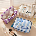 Bolsa de maquillaje de lona a rayas personalizada con borla y nombre Día de la Madre de viaje Regalo de cumpleaños para mamá Mujer