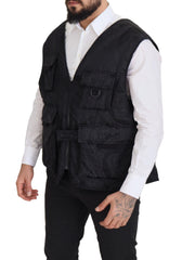 Men's Black Nylon Full Zip Sleeveless Jacket Clothing
