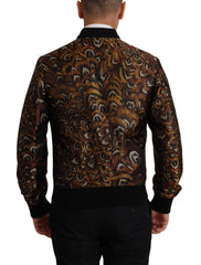 Men's Brown Feather Full Zip Blouson Jacket Polyester Clothing