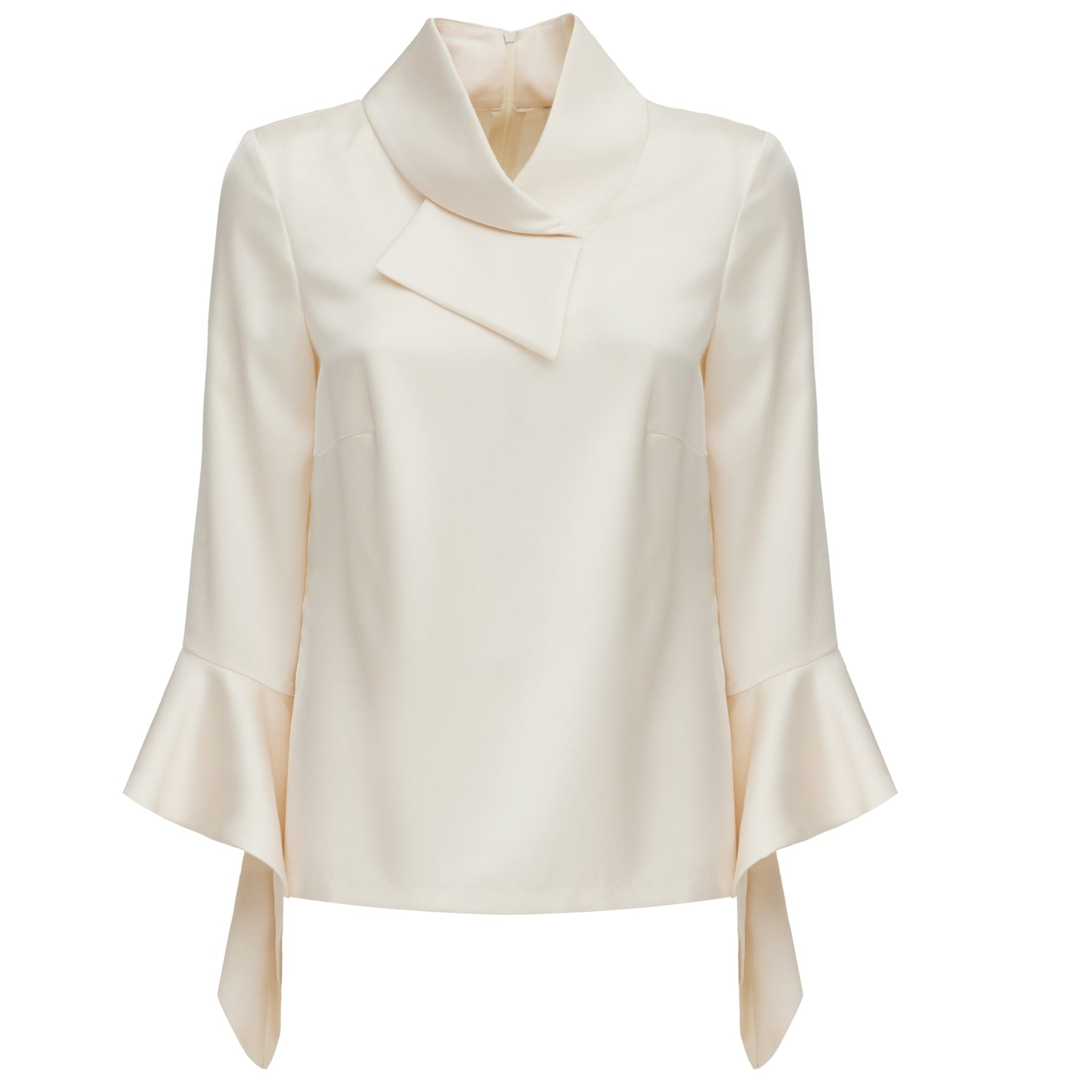 Asymmetric Collar Satin Blouse - Ivory