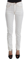 Women's White Cotton Blend Slim Fit Jeans Clothing