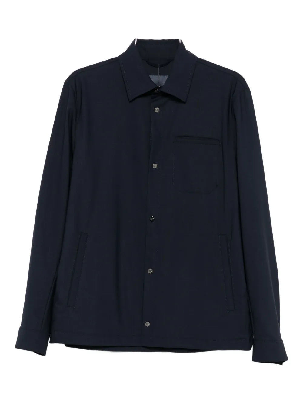 Herno Button-Fastening Pocket Jacket — Navy