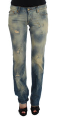 Women's Blue Wash Cotton Slim Fit Bootcut Jeans Clothing