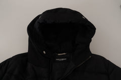 Men's Nylon Hooded Parka Black Cotton Shell Down Jackets