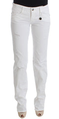 Women's White Cotton Slim Fit Denim Bootcut Jeans Clothing