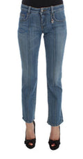 Women's Blue Cotton Slim Fit Cropped Jeans Clothing