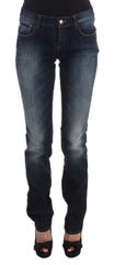 Women's Blue Cotton Slim Fit Bootcut Jeans Clothing