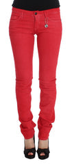Women's Red Cotton Blend Super Slim Fit Jeans Clothing