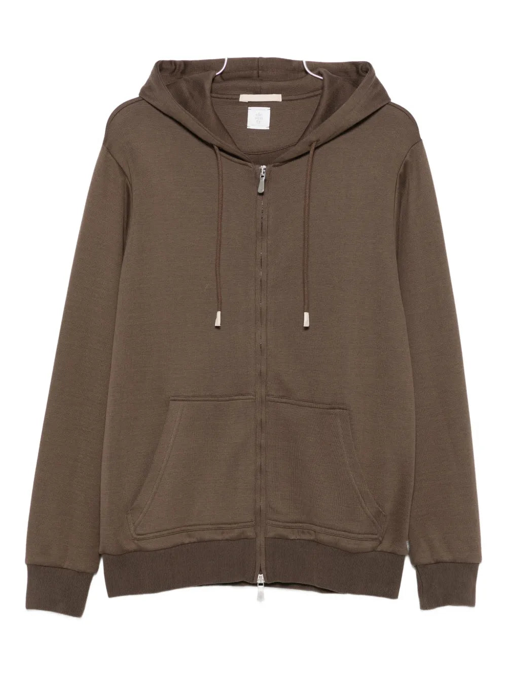 Eleventy Cotton-Blend Zip-Up Hoodie — Brown