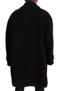 Men's Black Alpaca Button Down Trench Coat Jacket Clothing