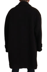 Men's Black Alpaca Button Down Trench Coat Jacket Clothing