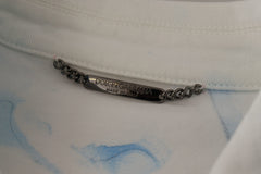 Men's White Cotton Logo Embroidery Denim Jacket Elastane Clothing