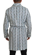 Men's Blue Floral Cotton Robe Coat Jacket Elastane Clothing