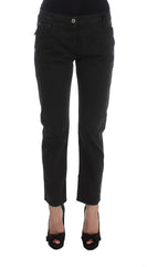 Women's Black Cotton Capri Cropped Denim Jeans Clothing