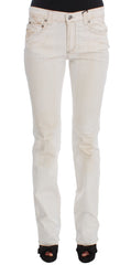 Women's White Cotton Slim Fit Bootcut Jeans Clothing