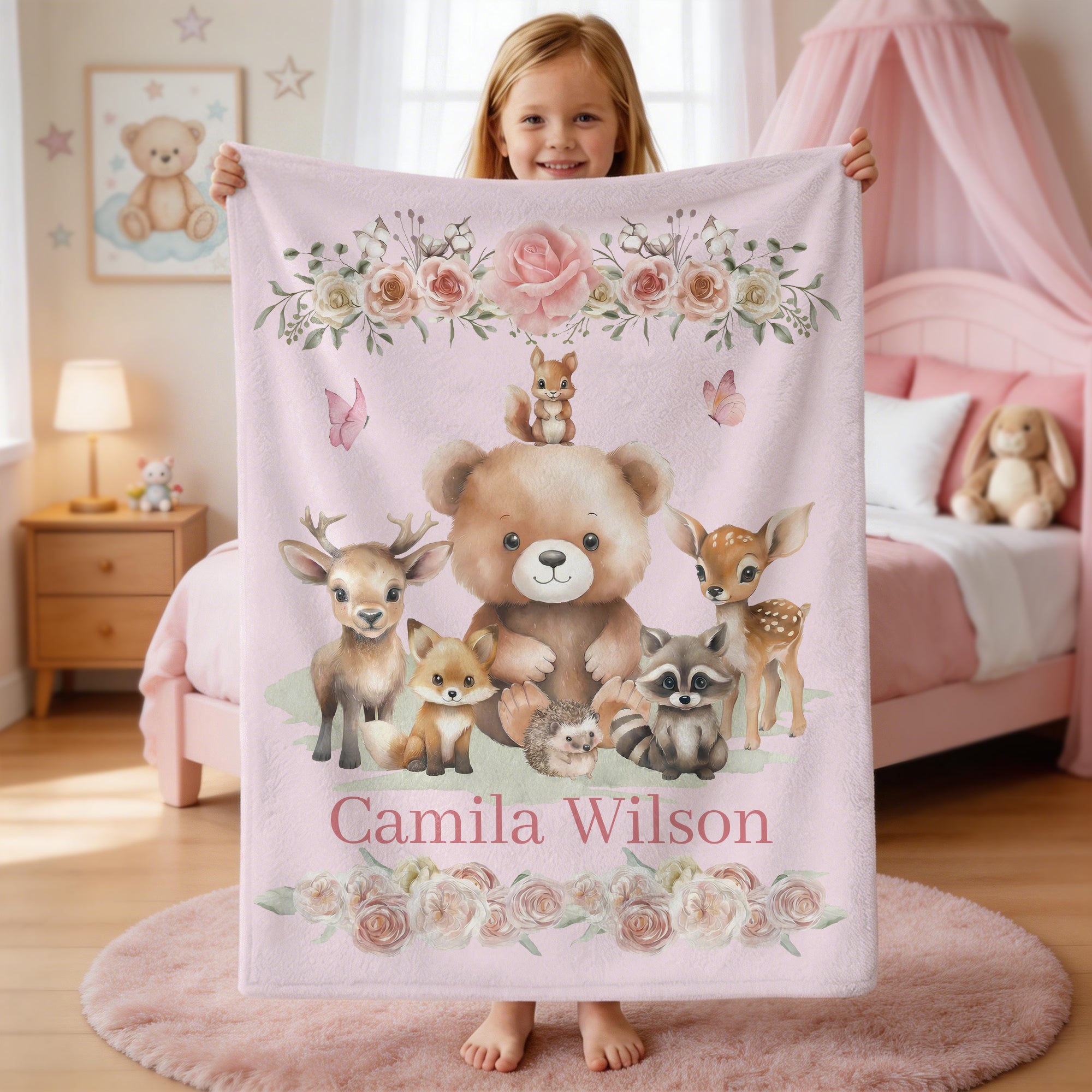 Manta personalizada con nombre de animal de la jungla floral multicolor decoración del hogar uso diario regalo de cumpleaños para niños