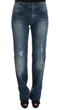 Women's Blue Wash Cotton Blend Slim Fit Jeans Clothing
