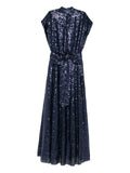 Kiton Sequin-Embellished Belted Dress — Navy