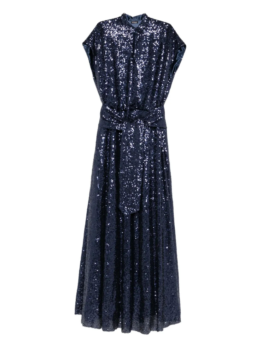 Kiton Sequin-Embellished Belted Dress — Navy