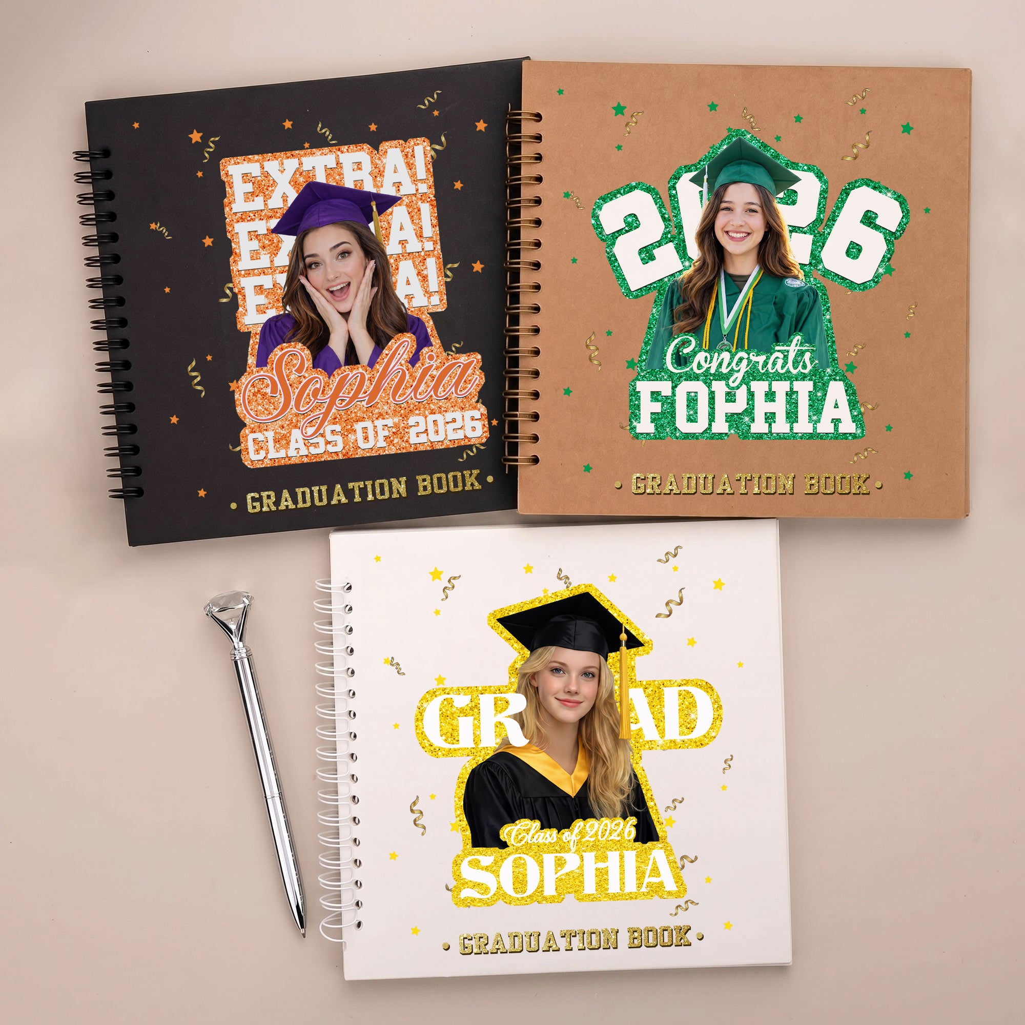 Libro de visitas personalizado con foto, nombre y año de graduación, bolígrafo y pegatinas Regalo de graduación para un recuerdo de graduado