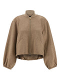 Fabiana Filippi Cashmere Zip-Front Bomber Jacket — Beige