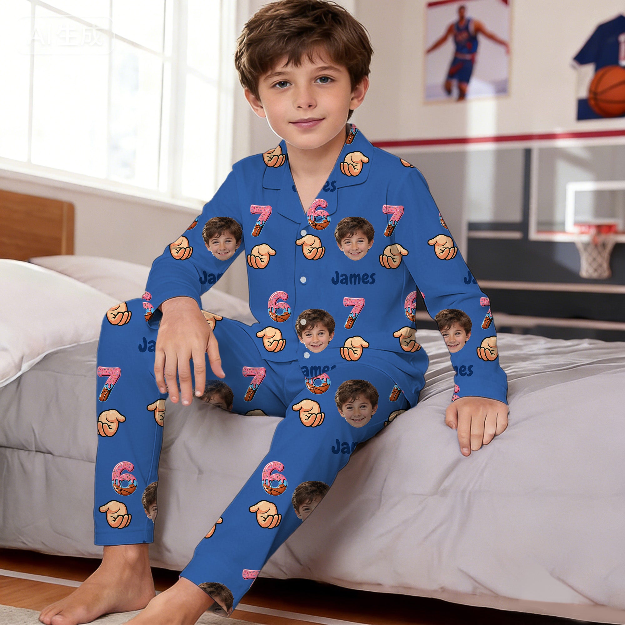 Personalizado Seis Siete Meme Diseño Cara Foto Multicolor Pijama Set con Nombre Regalo de Cumpleaños para Niños