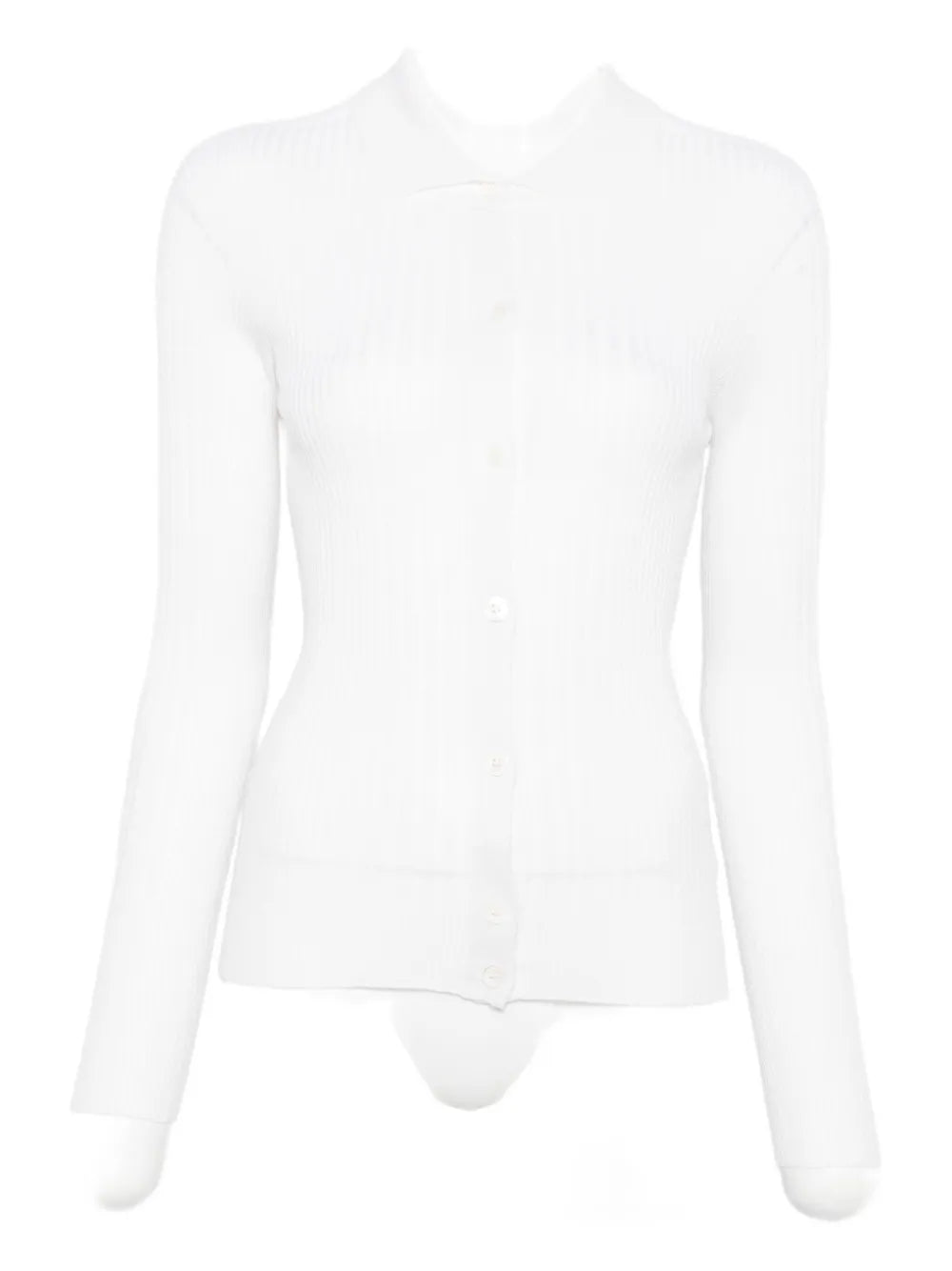 Peserico Ribbed Collared Knit Shirt — White