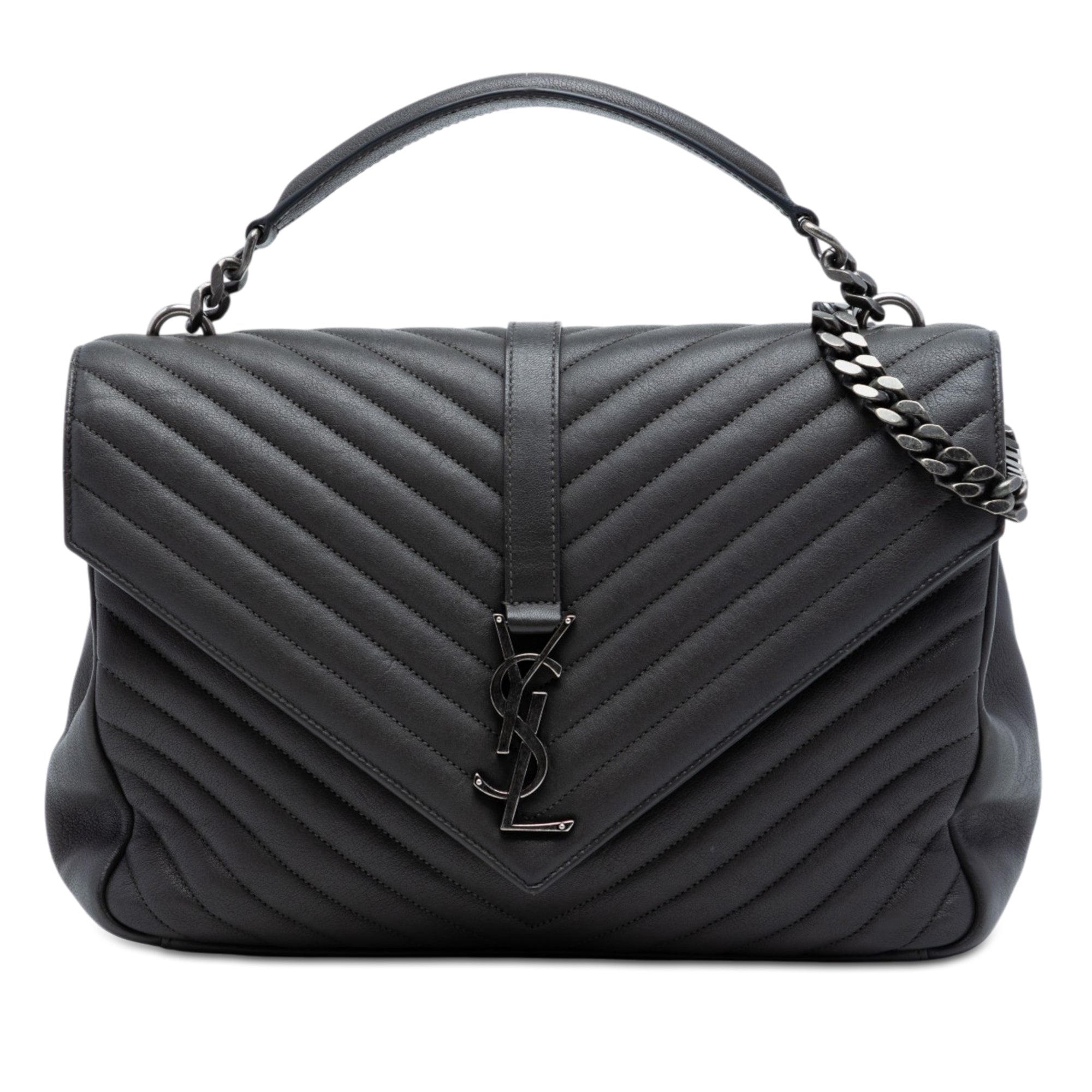 Large Chevron Sheepskin Monogram College Satchel