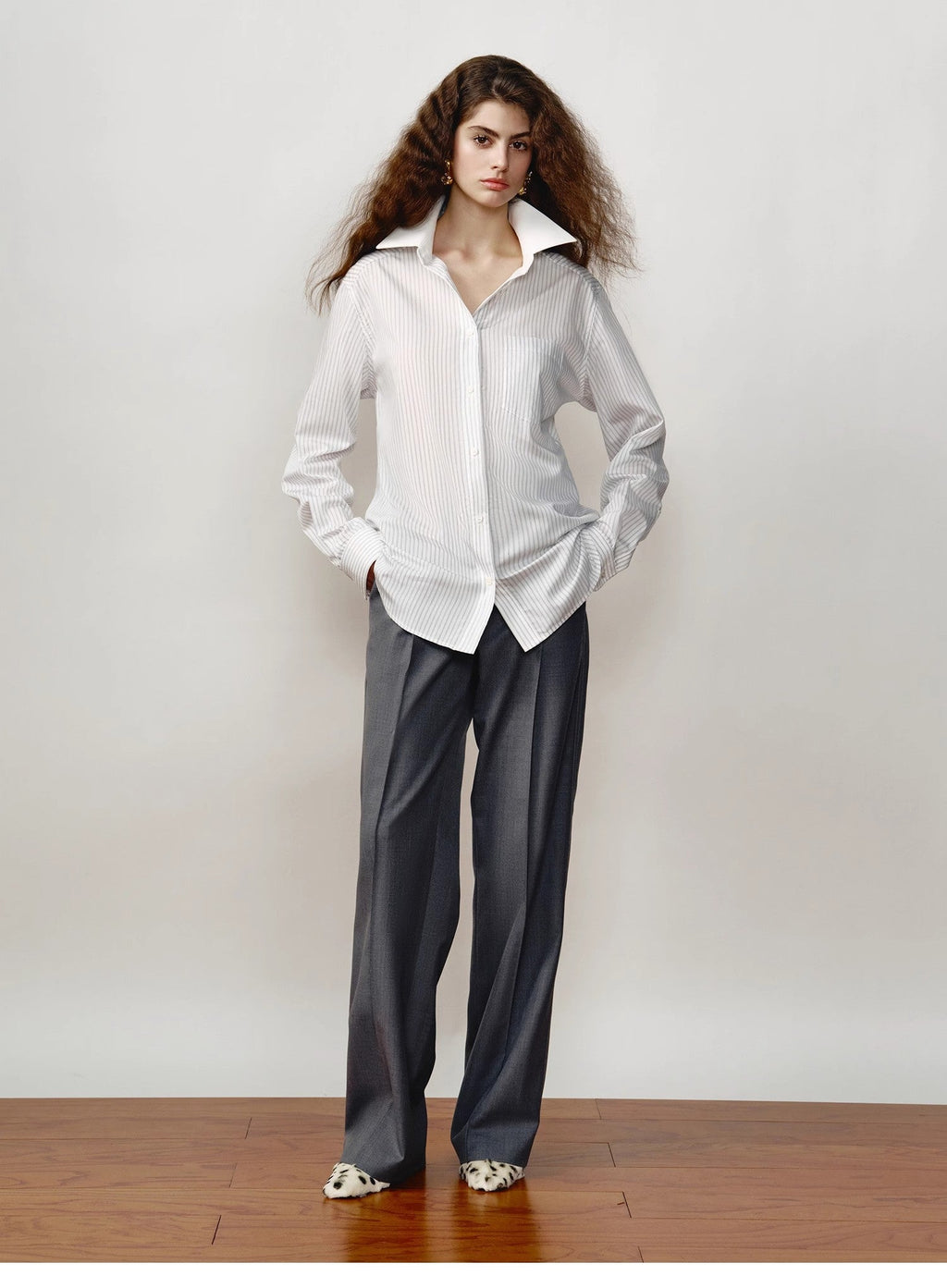 [FF×JW Ghosn Stripe] Lapel contrast classic striped shirt