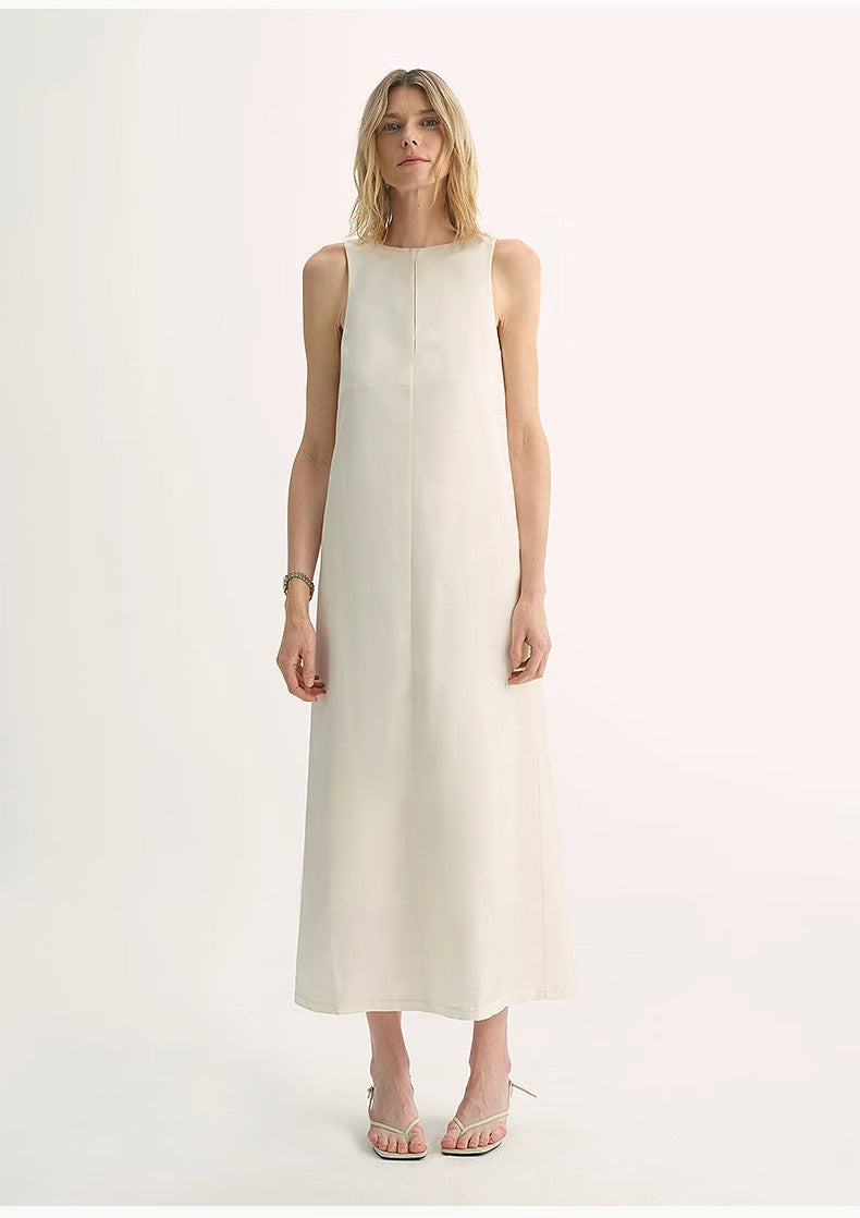 Corridor Stride skin-friendly and delicate imported acetate wool slimming hollow neckline A-line dress