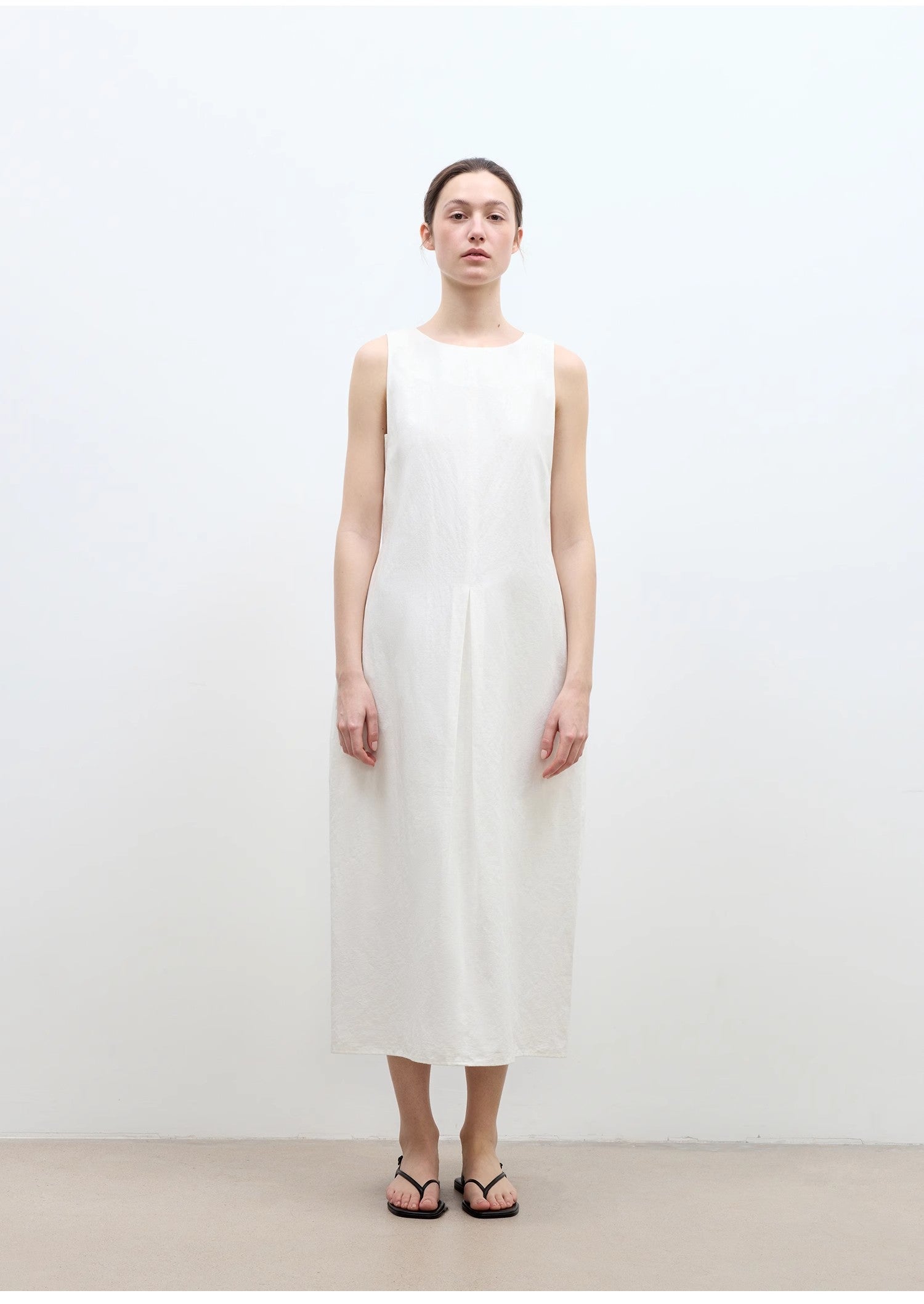 Deyanuo hemp three-dimensional hourglass sleeveless round neck loose slim dress for women