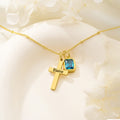 Collar Cruz Personalizada con Nombre y Piedra de Nacimiento Dainty Christian Jewelry Regalo de Bautismo para Mujer