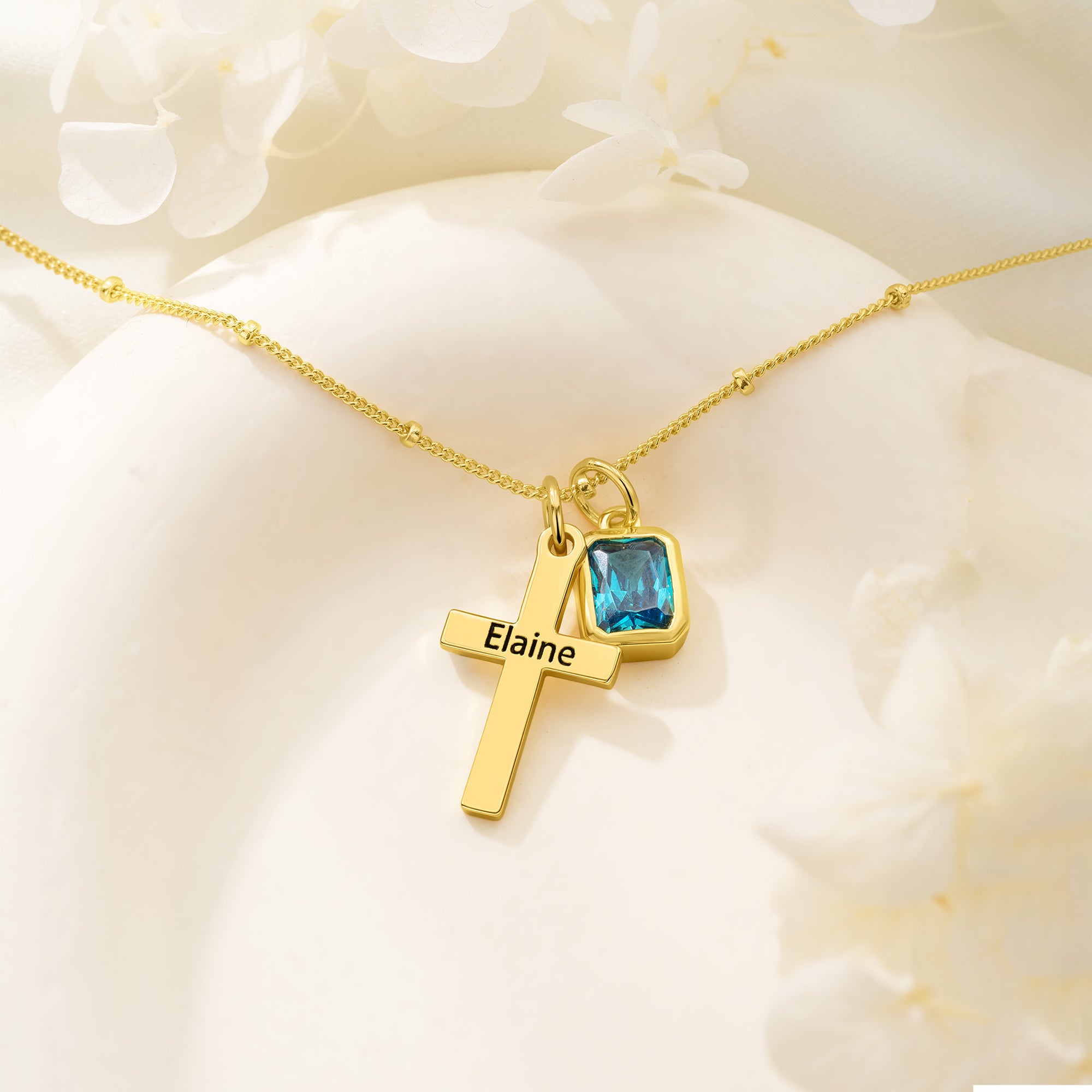 Collar Cruz Personalizada con Nombre y Piedra de Nacimiento Dainty Christian Jewelry Regalo de Bautismo para Mujer
