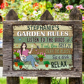 Personalizado Retro Jardín Cartoon Personaje Metal Signo con Nombre Jardín Decoración Cumpleaños Aniversario Regalo para los amantes de la jardinería de la familia