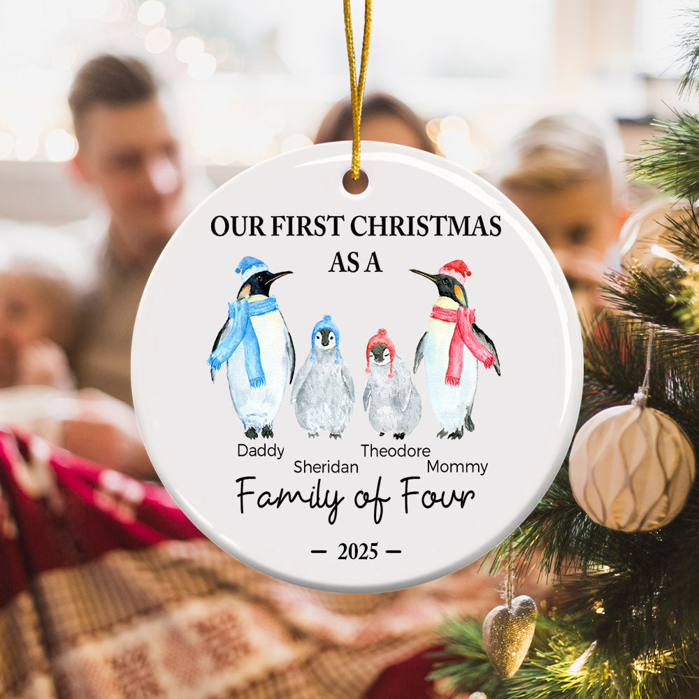 Personalizado lindo pingüino familia ornamento de cerámica con 3-5 nombres y año de decoración del árbol de Navidad de vacaciones de cumpleaños de regalo para los amigos de la familia