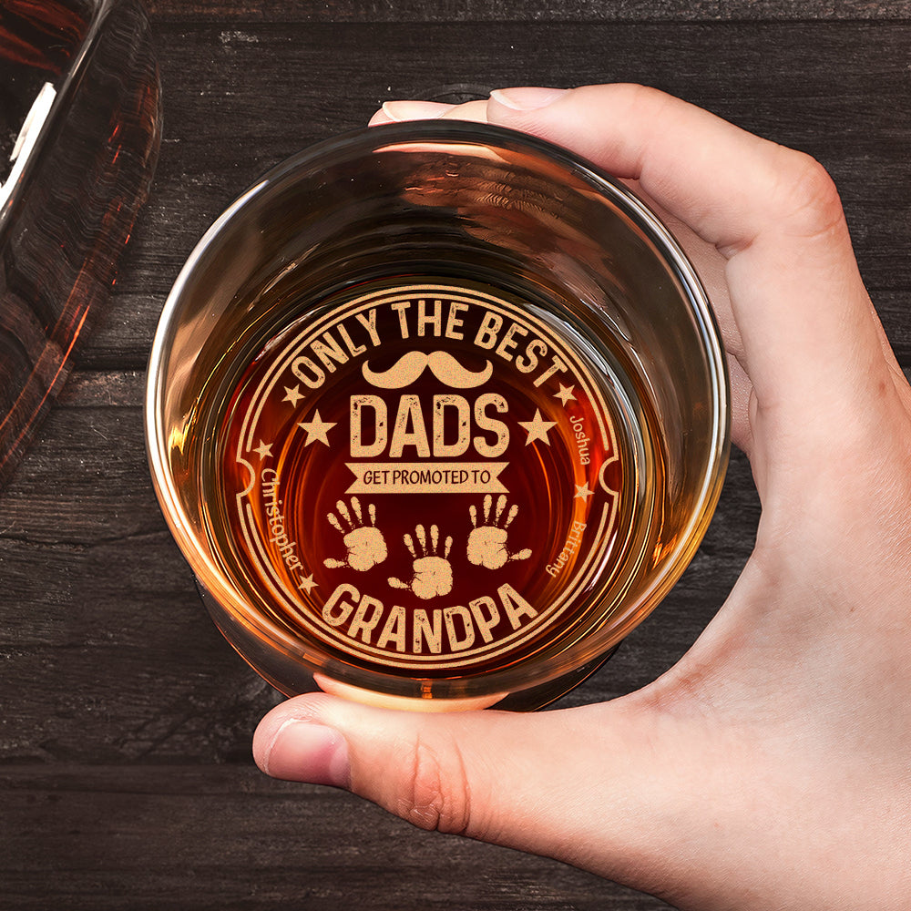 Personalizado Only The Best Dad Handprint 10 oz Old Fashional Whiskey Glass con 1-10 Nombres Día del Padre Cumpleaños Regalo para Hombres