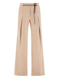 Herno Belted High-Waist Pleated Trousers — Beige