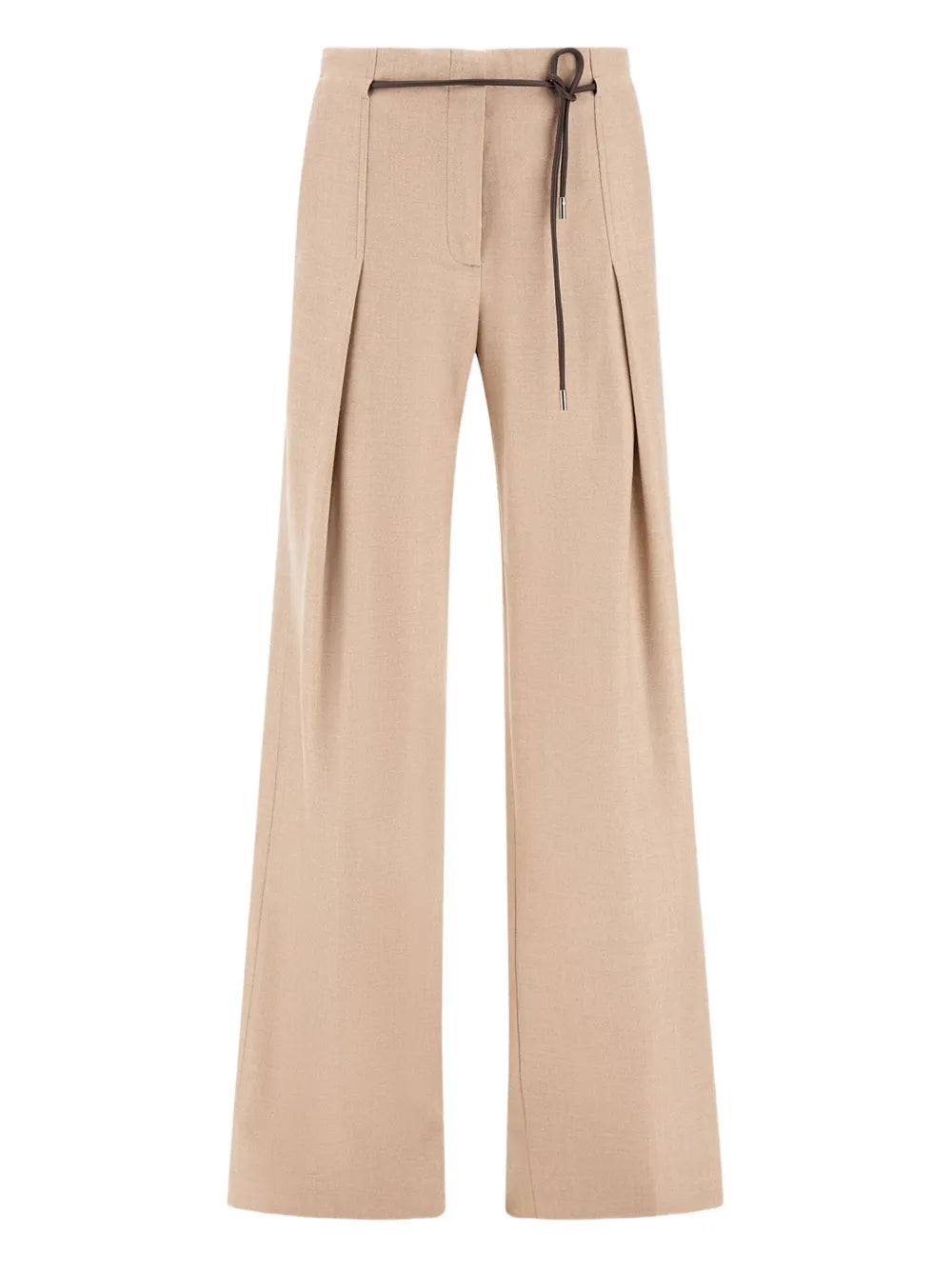Herno Belted High-Waist Pleated Trousers — Beige