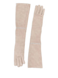 Peserico Bead-Embellished Suede Gloves — Beige