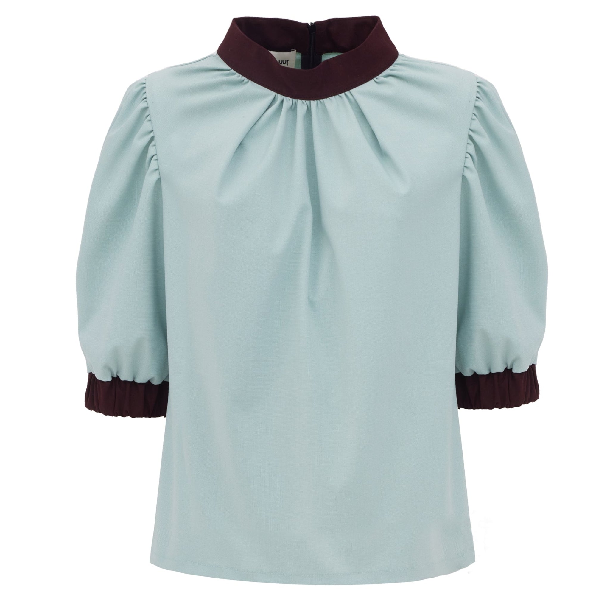 Textured Short Sleeve Blouse - Light Blue