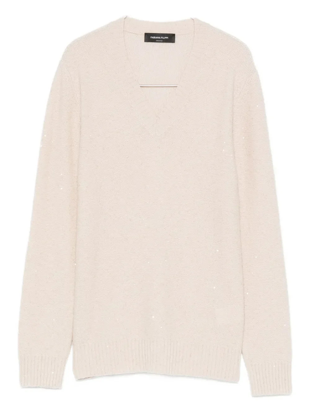 Fabiana Filippi Virgin Wool Blend V-Neck Sweater — light beige