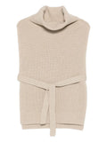 Yves Salomon Roll-Neck Belted Ribbed Knit Tank Top — Beige