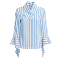 Satin Striped Blouse With Asymmetric Collar - Light Blue