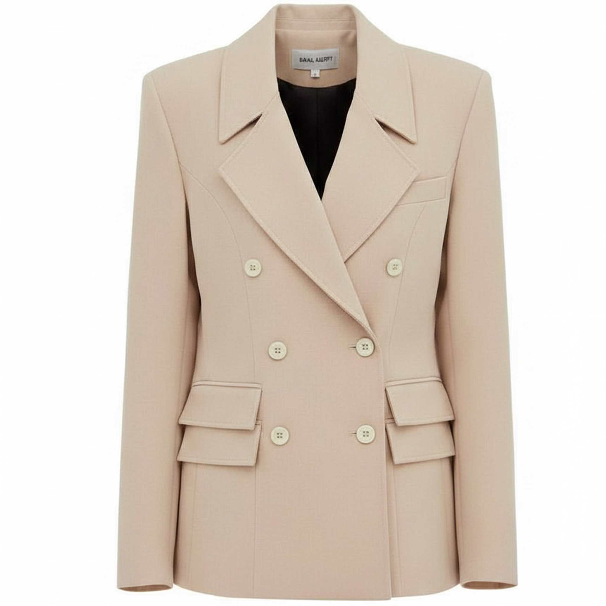 Classic Tailored Double-Breasted Blazer - Beige
