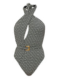 Balmain Geometric-Jacquard One-Piece Swimsuit — Black